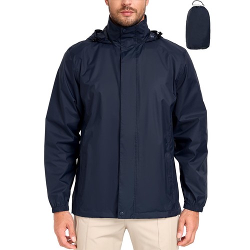 Men's Packable Rain Jacket Lightweight Waterproof Rain Shell Jacket Raincoat ... - Picture 7 of 7