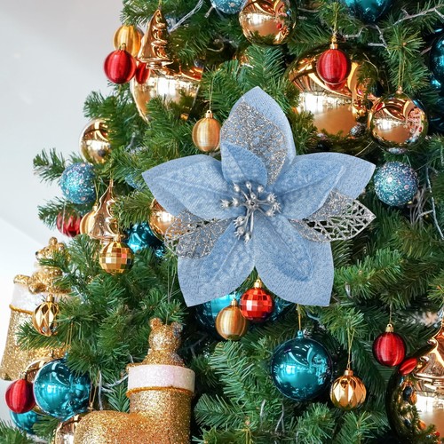 36 Pcs Christmas Poinsettia Flowers Artificial Flowers Glitter Poinsettia wit... - Picture 4 of 6