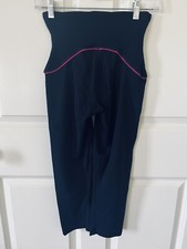 Spanx Crop Leggings M Black Pink Trim High Rise Athleisure Athletic RUNNING Yoga
