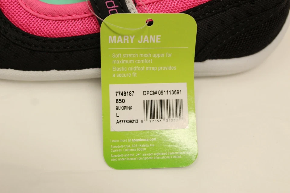 NUEVO CON ETIQUETAS Niñas Mary Jane SPEEDO Junior Talla L 9/10 Negro Rosa Zapatos sin cordones para el agua Foto 4 de 4