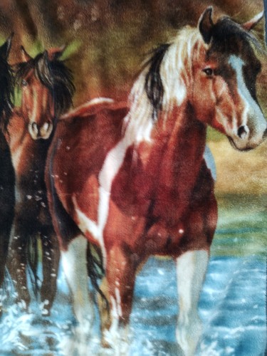 Northwest Rush Hour Horses Fleece Blanket Victoria Wilson Schultz 46x58 Throw - Picture 2 of 6