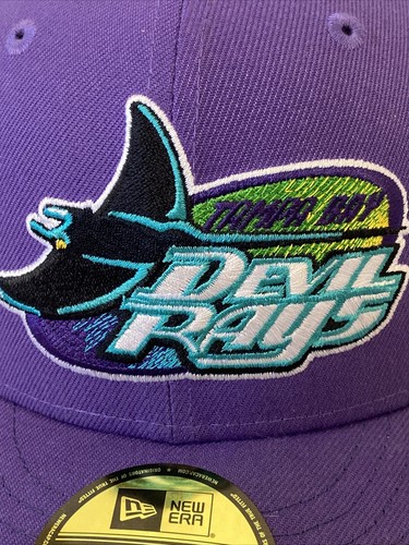 Tampa Bay Devil Rays Inaugural Season Purple New Era Fitted Hat 7 3/8 Lime Green - Picture 2 of 18