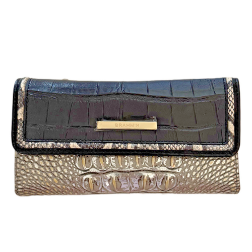 Brahmin Cordelia Geldbörse in CHROM AZURIN METALLIC SILBER & SCHWARZ Leder Neu mit Etikett - Bild 2 von 5