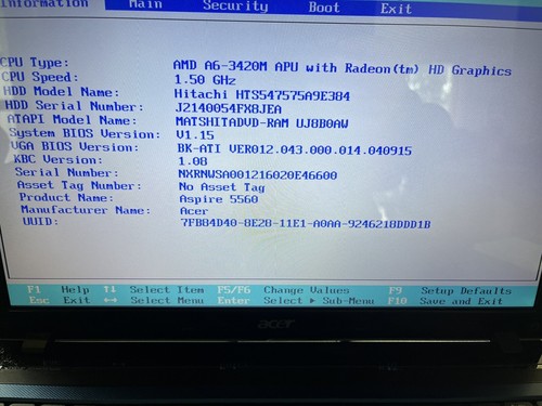 Faulty Acer Aspire 5560 - Parts or Repair - No Charger - Dead Battery - 750GB - Picture 11 of 11