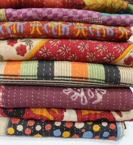 Kantha Quilt Handmade Indian Vintage Reversible Throw Blanket Bedspread 1 PC Lot