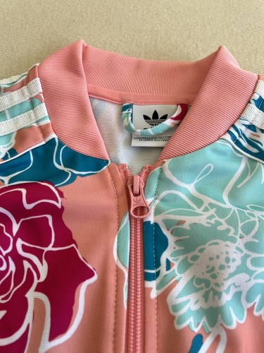 Adidas SST Superstar Track Jacket Youth 14-15 XL Pink Blue Floral zip Up Stripes - Picture 19 of 24