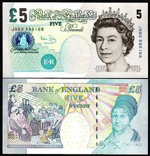 Great Britain, England  5 Pounds 2002 (2004), UNC, P-391C, QEII Sign A Bailey