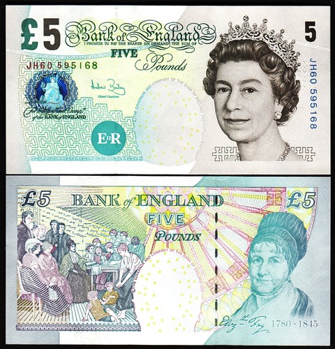 GREAT BRITAIN ENGLAND, 5 POUNDS 2002 (2004), UNC, 5 PCS LOT, P-391c QEII - Picture 2 of 2
