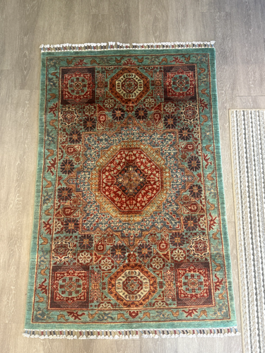 Hand-Knotted Pure Wool Heriz Rug 3.3'x5' - Geometric Design, 100% Authentic - Picture 5 of 5