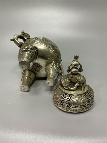 Exquisite Old Chinese tibet silver handmade elephant lid incense burner 5902 - Picture 8 of 8