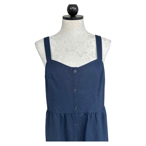 Frank and Oak Sleeveless Tencel Sundress Ruffle Hem Navy Faux Button Down Size M - Bild 8 von 15