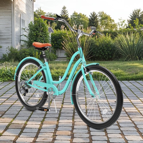 26 Inch Beach Cruiser Adult Unisex Bicycle 7 Speeds Adjustable Seat Mint Green - Picture 2 of 11