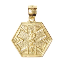 New 14k Yellow Gold Medical Alert Symbol Pendant