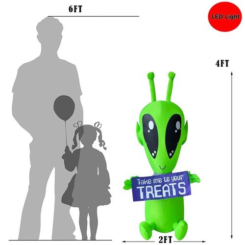 4 FT Halloween Inflatable Alien with BannerDecoration Blow Up Built-in LED fo... - Picture 9 of 9