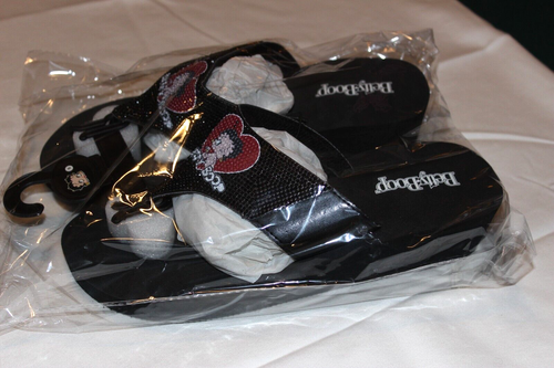 NUEVO BETTY BOOP MUJER NEGRO CHANCLAS TANGA CUÑAS BRILLANTES ESTRÁS CORAZÓN ROJO - Imagen 2 de 8