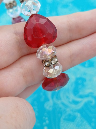 Swarovski Stamped Red & Clear Heart Crystal Swan Charm Beaded Stretch Bracelet - Picture 10 of 14