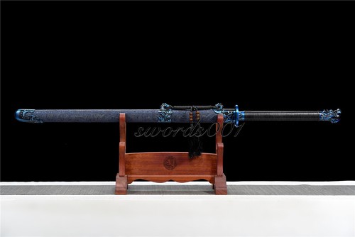 Espada coleccionable hecha a mano Tang Dao Kung Fu artes marciales katana dragón azul - Imagen 2 de 15