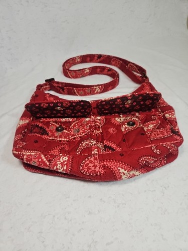 Vera Bradley Shoulder Bag Purse Mesa Red Paisley - Picture 3 of 12