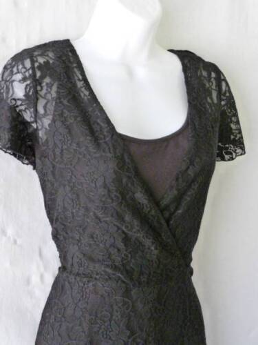 Abito da cocktail casual Territory Ahead 2 strati nero pizzo elasticizzato con slip in jersey ~ S - Foto 3 di 7