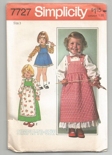 7727 Simplicity Sewing Pattern Toddler Dress Blouse Apron Size 3 Vintage 1970s - Picture 2 of 4
