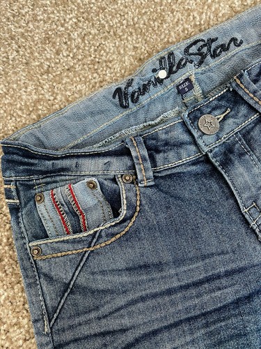 Vanilla Star Juniors Sz 5 Distressed Cropped Capri Jeans Design Pockets Low Rise - Picture 3 of 6