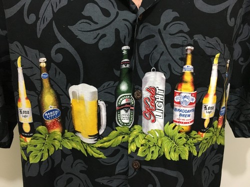 Aloha Republic L Bierflaschen Dosen schwarz Hawaii Kurzarm Hemd USA - Bild 1 von 5