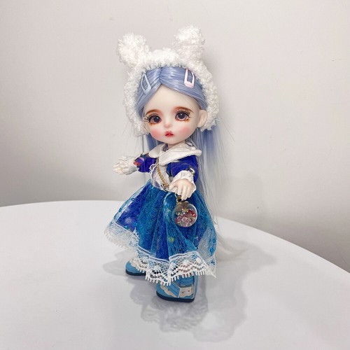 Juego Completo De Muñecas Bjd 16cm 1/8 Muñeca SD Bola Lindo Vestido Azul Cabello - Imagen 10 de 12