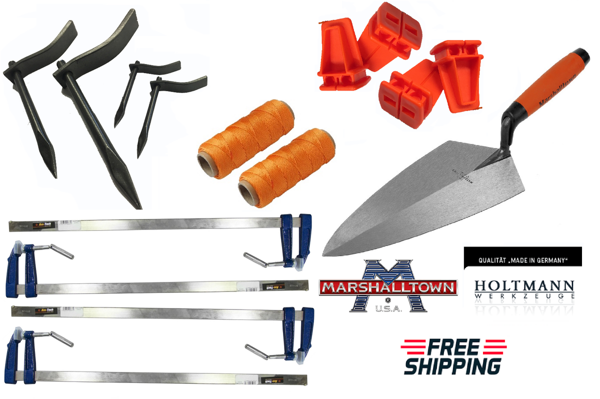 BRICKLAYERS TOOLS SET Marshalltown Brick Trowel Dutch Pins F clamps 100m line