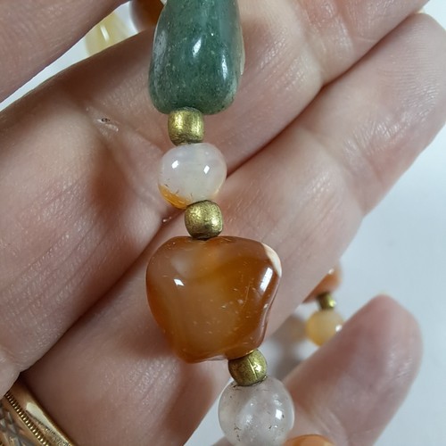 Collana Vintage Lucido Multi Gemma Perline Pietre Ottone Distanziatore Chiusura 34" - Foto 6 di 10