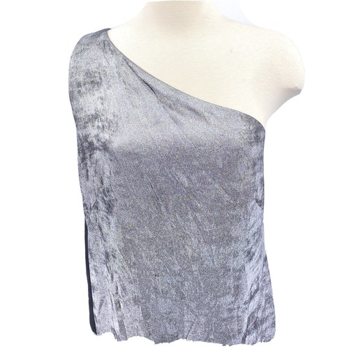 Lauren Ralph Lauren one shoulder evening maxi dress size 16 draped back silver  - Picture 5 of 10