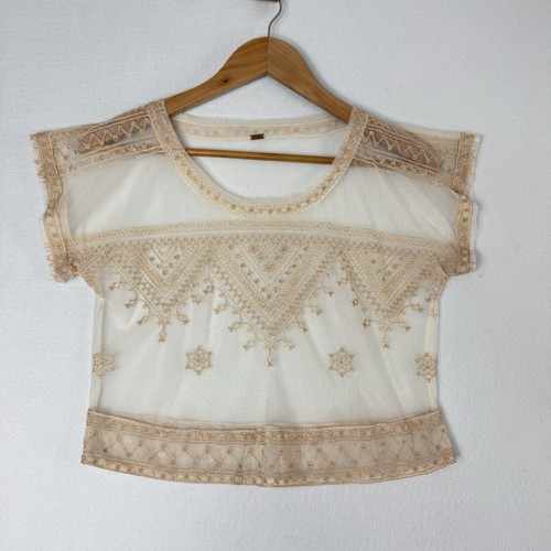 FREE PEOPLE The Vicki Sheer Embroidered Top Size Small S - Picture 2 of 8