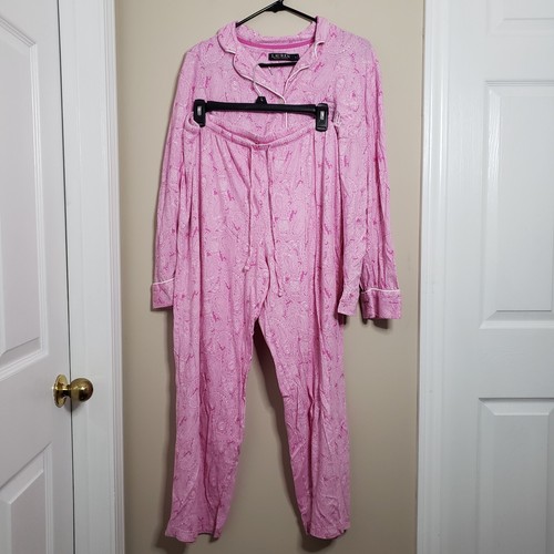 Lauren Ralph Lauren Pink Paisley Cotton-Blend Jersey Sleep Set Size XL
