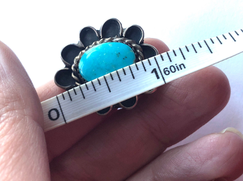 Vintage flower frame sterling silver and turquoise statement ring, size 5 1/4 - Picture 9 of 10