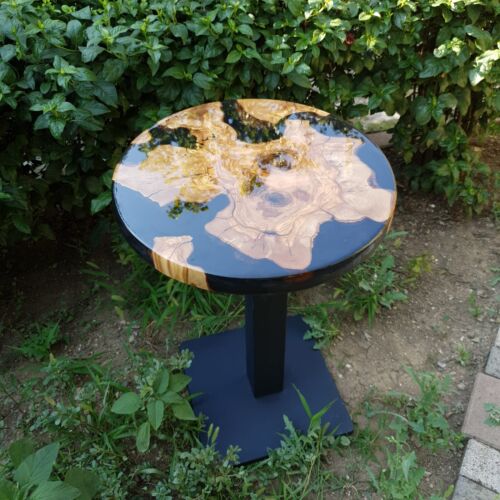 Coffee Table Epoxy Olive Table Resin patterned Bar Table Rustic Art 15,7 Inch - Picture 10 of 16