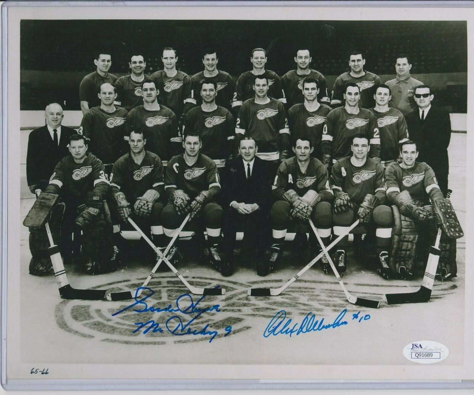 Gordie Howe Autographed Signed Alex Delvecchio 1965-66 Team Photo 8X10 JSA