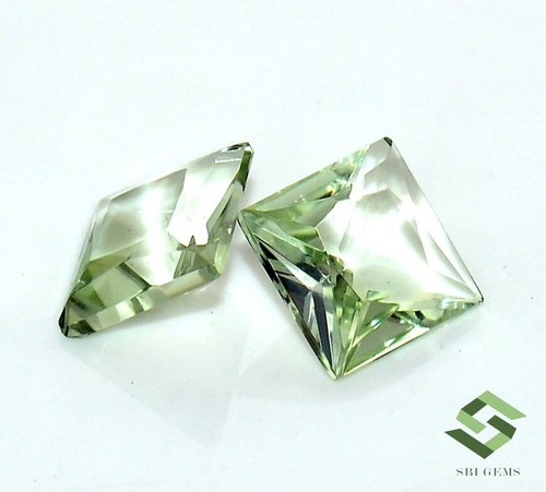 Natural Green Amethyst Square Princess Cut Pair 13 mm 15.60 CTS Loose Gemstones - Picture 7 of 8