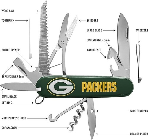 Navaja de bolsillo clásica multiherramienta The Sports Vault NFL Green Bay Packers - Imagen 2 de 4