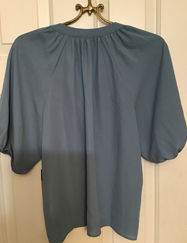Halogen Puff Sleeve Button Up Blouse Shadow Blue Size Small - Picture 5 of 9
