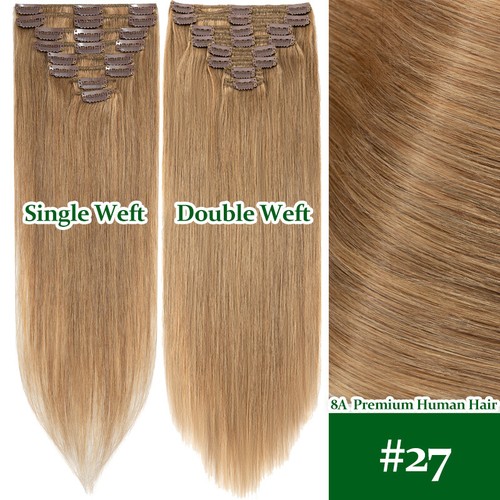 Double Wefted Thick Clip In 8A Real Remy Human Hair Extensions BLONDE FULL HEAD - Picture 20 of 33