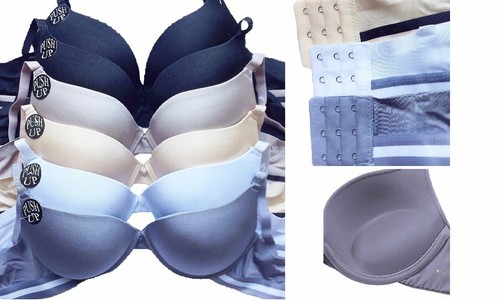 6 Pack 34C-42C Full Coverage Everyday Strapless Bras Plain Push Up Lace Strappy - Picture 3 of 38