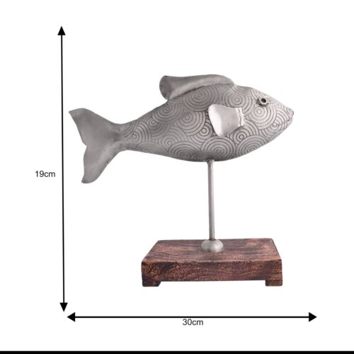 Fish Figurine With Wooden Stand 7.4" in Sculpture Home Decor Figurines Craft . - Picture 3 of 7