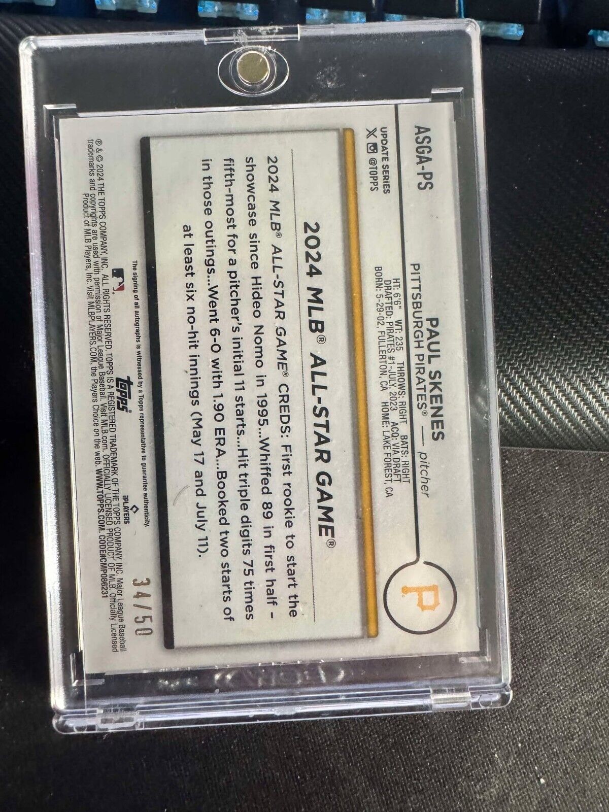 2024 Topps Update MLB All-Star Game Autographs Paul Skenes Gold 34/50