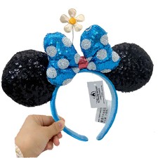 US Disney-Park's Timeless Flower Black Minnie Ears Polka Dot Headband 2023