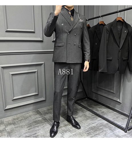 Spring Men's Textured Suits Striped Double Breasted 3 Pcs Jacket Vest Pants Sz - Picture 12 of 19