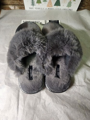 Faux Fur Slippers. 9 West Slippers Fuzzy Slipper, 2 colors Pink & Silver - Picture 13 of 14