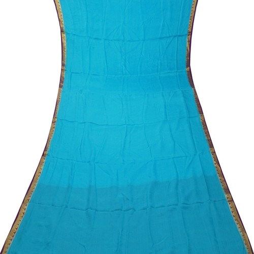 Saris azules vintage 100 % pura seda crepé Mysore Zari tejido sari 5YD tela artesanal - Imagen 4 de 6