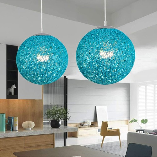 Modern Pendant Ceiling Light Natural Rattan Ball Wicker Globe Woven Lampshade UK - Picture 6 of 23