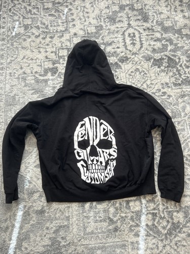 Fender Skull Hoodie Logo Men's XXL 2XL Full Zip Guitar Rock N Roll Black Hooded