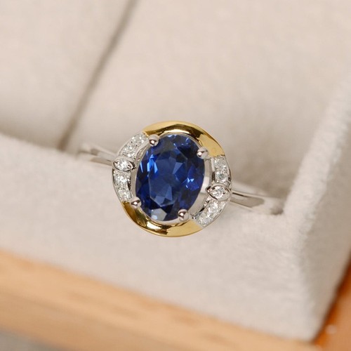 1.65 Ct Oval Cut Natural Sapphire Diamond Wedding Ring 14K Solid White Gold - Picture 3 of 6