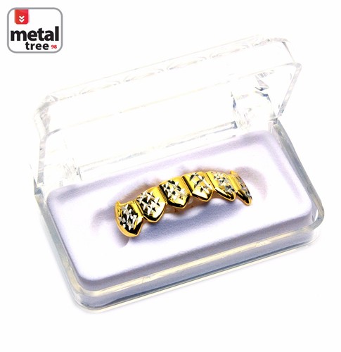 Men's Bling 14k Gold Plated Bottom 2 Tone Mouth Caps Teeth Grillz S020-C2-G - Picture 2 of 3